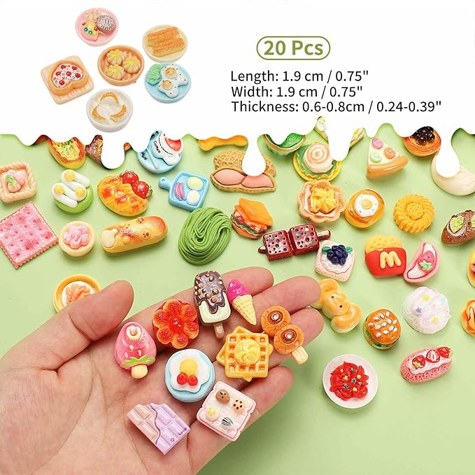 Dollhouse Miniature Food, Cute Mixed Breakfast Plate Figures Toys Mini Resin Foods Trinkets for Pretend Play Kitchen Cooking Game & Doll House Decor (Mixing Colors, 20pcs)