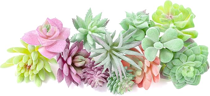WOHSEROM 12 Pack Realistic Flocked Artificial Succulents, Faux Plastic Succulents Mini Fake Plants for Garden Craft, Cake, Party, Indoor/Outdoor Decor (Unpotted, PVC, Lifelike Details)