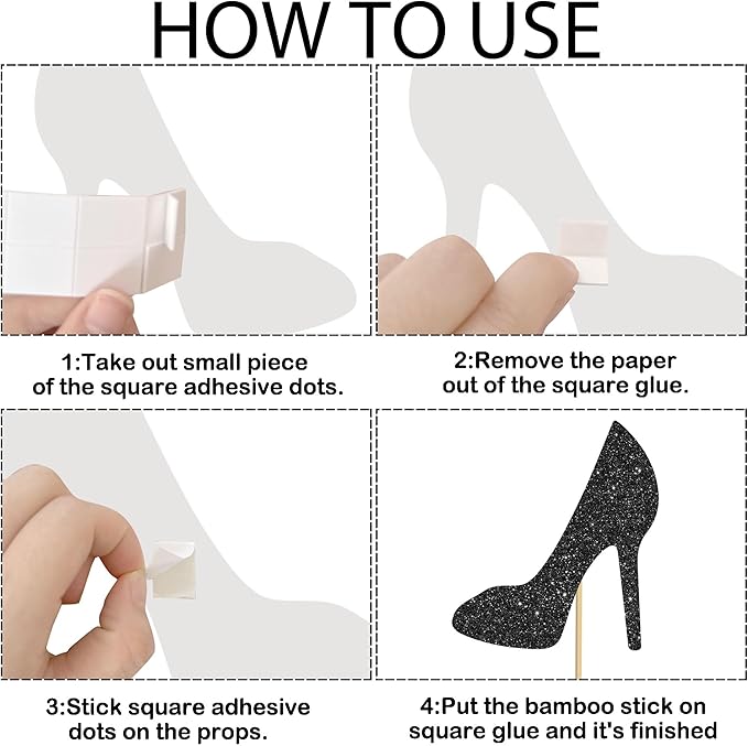 High Heel Centerpiece Sticks Lady Birthday Wedding Table Decorations 12PCS Glitter Black High Heels Table Toppers Makeup Night Table Centerpieces for Women Bridal Shower Bachelorette Party Supplies