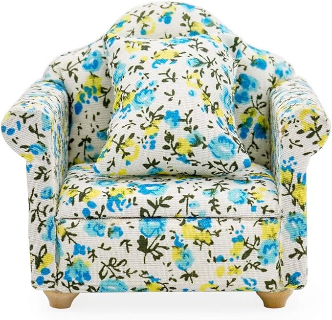 Odoria 1/12 Miniature Chair Armchair Dollhouse Furniture Accessories, Blue