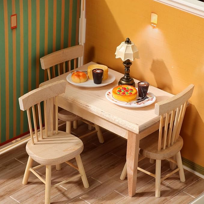 1 Set Doll Furniture Miniature Furniture Decorative 1/12 Scale Miniature Table Chair Set for Dollhouse Kitchen Food Decoration Accessories (As Shown B)