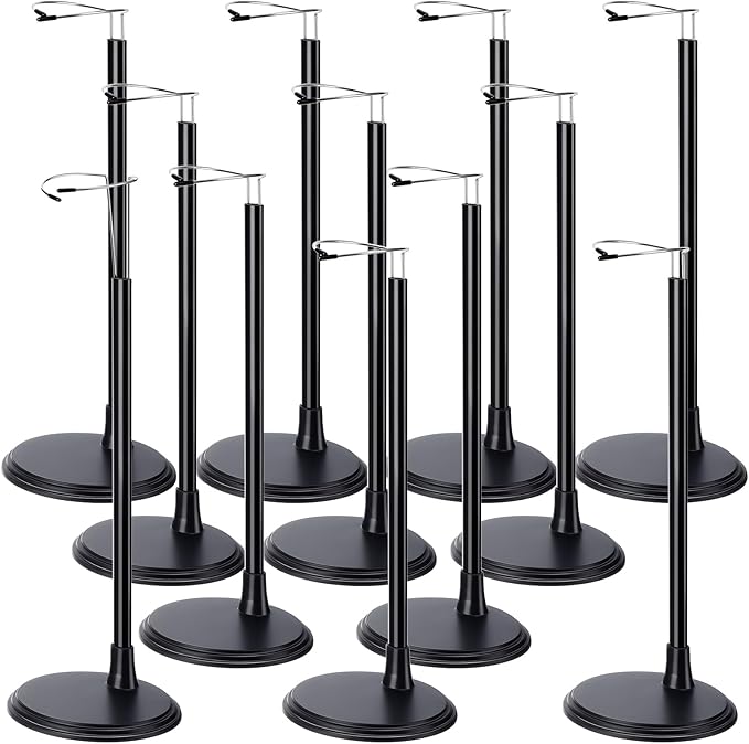Yaocom 12 Pcs Adjustable Doll Stand Display Holder for 14 to 18 Inches Action Figure Stands with Expandable Waist Wire Bracket Support Dolls Display Rack for Home Shop Birthday Party(Black)