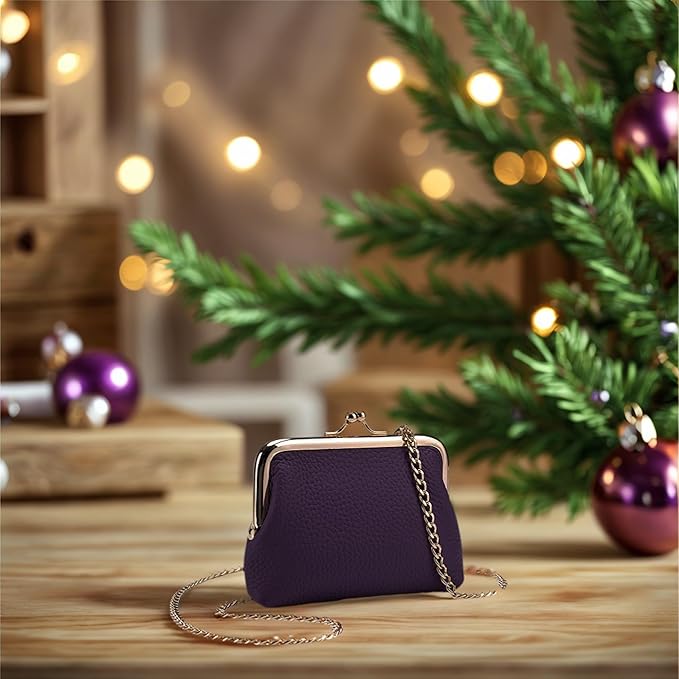 Cute Small Coin Purse & Credit Card Holder for Women Fashion Crossbody Chain Wallet Leather Coin Pouch Change Purse for Cash Key (Purple)