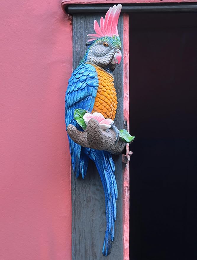 coolboy Hanging Parrot Decor,Bird Statues,Tropical Real Resin Bird Figurines,Parrot Sculpture Home Decor,Perfect for Yard Ornaments,Tree Decorations Outdoor,Patio,Lawn,Tree Trunk, Porch