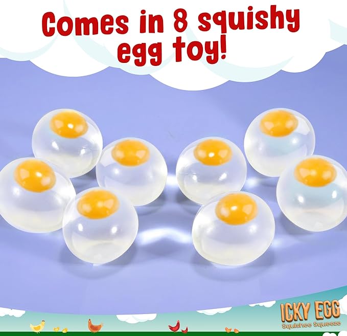 Squishy Ball Eggs Clear Egg Yolk Fun Squeeze Toys Stress Toys for Kids Easter Basket Fillers Squishy Funky Eggs Birthday Party Favors Pack of 8 Squishy Eggs