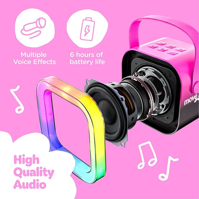Move2Play, Mini Karaoke Machine for Kids | Built-in 20+ Songs | Bluetooth Speaker with Microphones | Voice Effects | Toddler Music Toy | Christmas Stocking Stuffer | Girls & Boys Age 2, 3, 4, 5, 6+