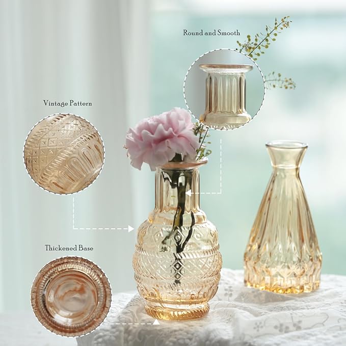 Amber Glass Bud Vases Set of 40, Mini Flower Vase for Centerpieces, Small Gold Bud Vases in Bulk for Wedding Decorations,Vintage Vase for Table, Home Décor,Party Decor, Anniversary