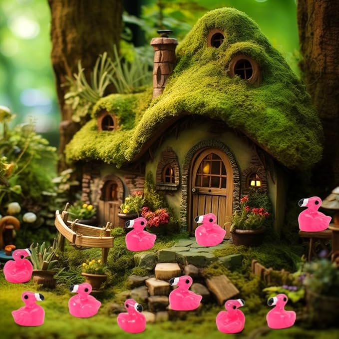 200 Pcs Mini Resin Flamingo Ducks, Pink Tiny Flamingo Figurine Resin Animals Set Toy Bulk for DIY Crafts Topper Cake Party Gifts Garden Lawn Dollhouse Micro Landscape Aquarium Fairy Home Decor