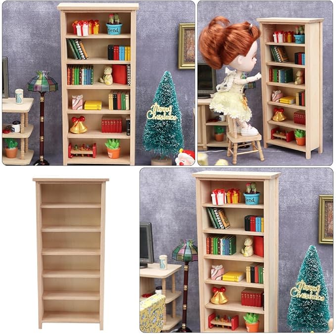 Homoyoyo Doll House Model Doll Storage Cabinet 1 12 Scale Wooden Bookshelf Miniature Wood Furniture Wood Decor Mini Furniture Doll House Furniture Small Wooden Bookshelf Mini House Supply