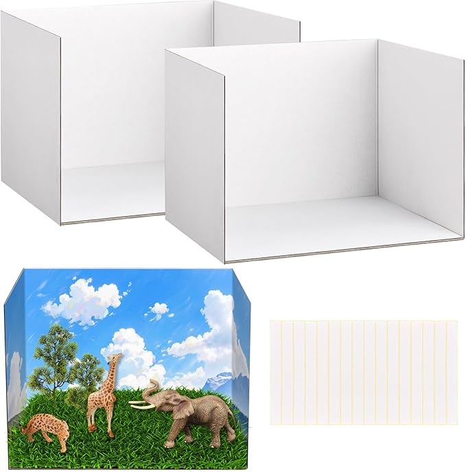 2 Pcs Cardboard Diorama Kit, Diorama Box Pop Up Display with Double Sided Tapes Diorama Supplies for DIY Crafts Model Project Display, 11.8 x 8.7 x 8.3 Inch