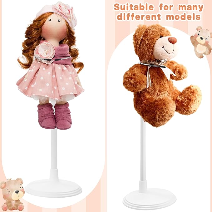 Yaocom 12 Pcs Adjustable Doll Stand Display Holder for 14 to 18 Inches Action Figure Stands with Expandable Waist Wire Bracket Support Dolls Display Rack for Home Shop Birthday Party(White)