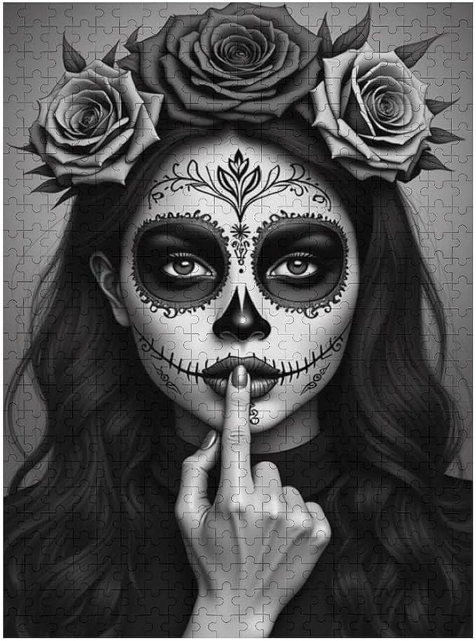 Jigsaw Puzzles for Adults 500 Piece - Gorgeous Sugar Skull Lady Day of The Dead Wooden Puzzle,Family Puzzles，Educational Games，Challenge Puzzles Puzzle Games,Stress Relief Games