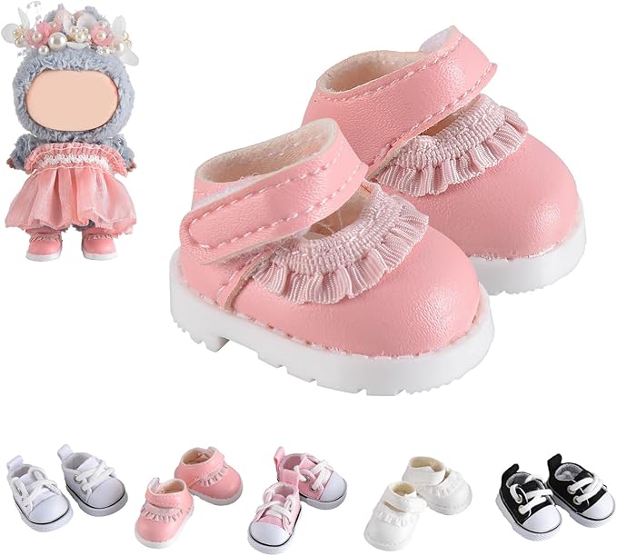 Cute Doll Shoes for Lububu, Premium Doll Shoes for 4-7in Dolls, Compatible with Lububu Doll Clothing & Outfits(Pink Laces)