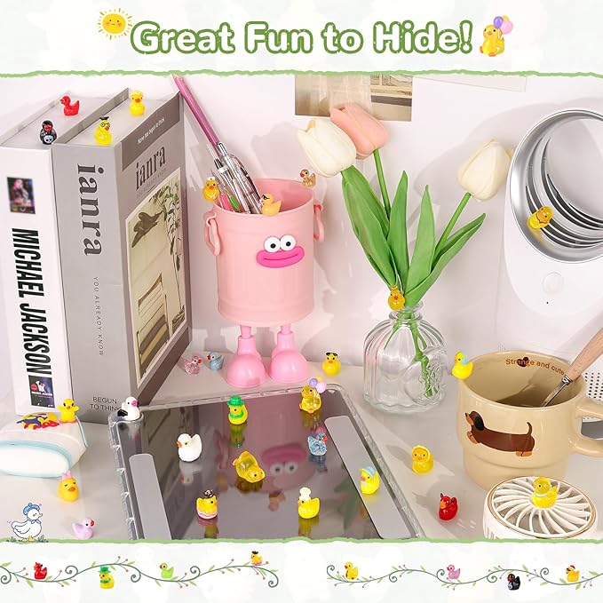 50PCS Mini Resin Animals Assorted Styles Cute Tiny Ducks,Miniature Duck Figures to Hide,Little Animal Bulk for Topper Desk Garden Dollhouse Landscape Aquarium Ornaments DIY Crafts & Decor