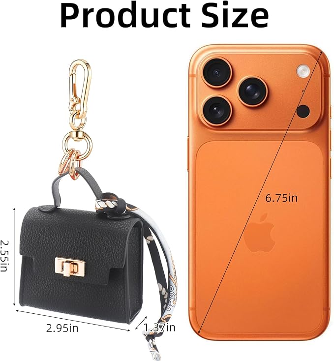 FENHIN Mini Backpack Keychain, Leather Small Coin Purse for Women, Cute Hand Bag Charms with Key Holder & Twist-lock (Black)