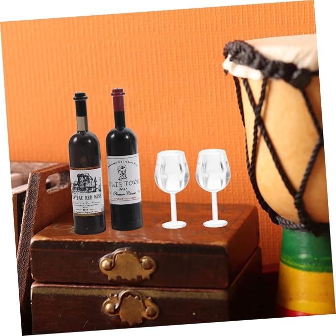 Abaodam 1set Miniature Wine Bottles with Cups Dollhouse Decor Realistic Mini Bottle Models for Photography Props and Home Decoration