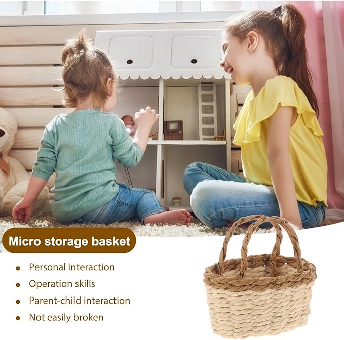 Totority Miniature Woven Basket for Dollhouse Realistic Handheld Prop for Home Decor Crafts and Photography Mini House Supplies Color