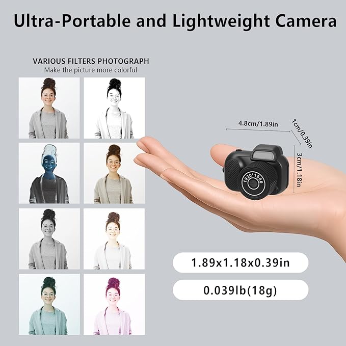 Mini Keychain Camera, FHD 1080p 8MP Mini Digital Camera with 32GB SD Card, 0.96" HD Display, 100 Mins Battery Life for Travel Recording Birthday Gifts (Retro, Black)