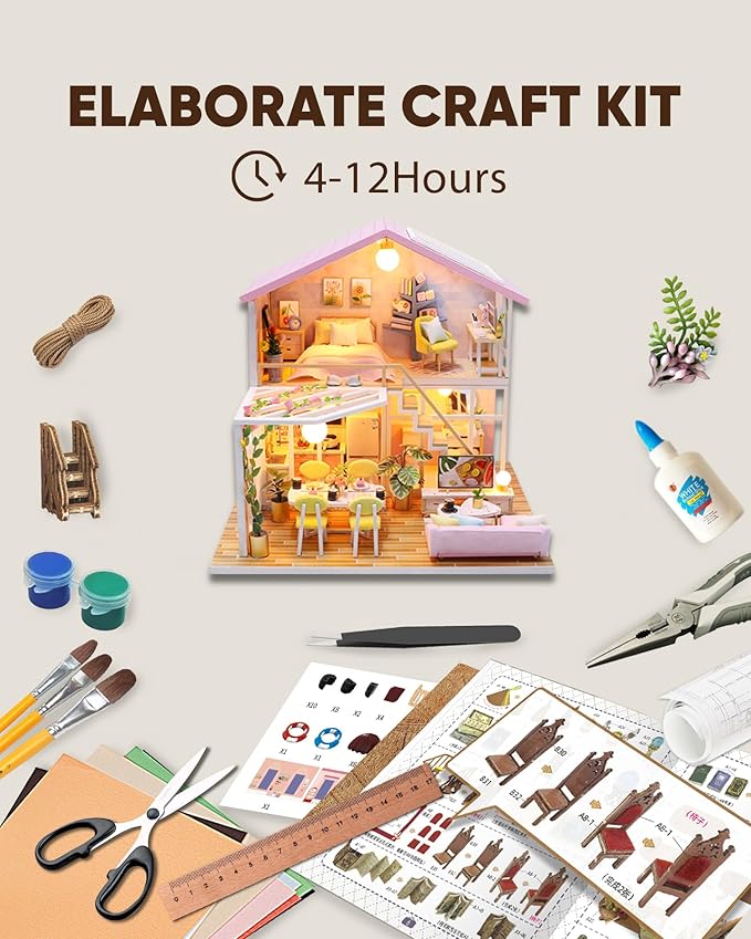 DIY Miniature House Kit, DIY Dollhouse Kit for Adults to Build, Mini House Kit with LED, Mayberry Street Miniatures, Ideal Gifts for Birthday, Halloween Christmas(Sweet Time)