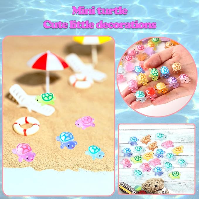 50pcs Luminous Mini Resin Turtles, Resin Animals, Mini Turtles, Marine Craft Decoration, Suitable for Decoration of Gardens, Parties, Miniature Landscapes (Cyan)