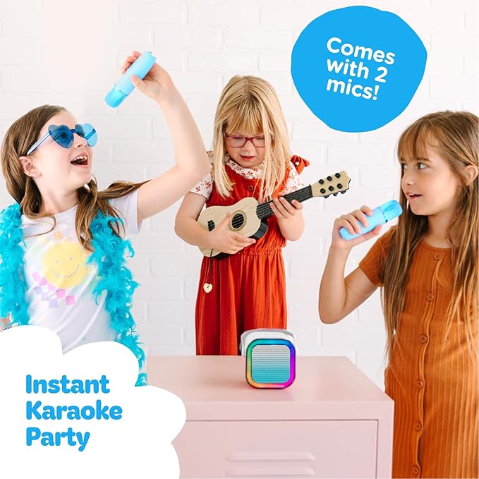 Move2Play, Mini Karaoke Machine for Kids | Built-in 20+ Songs | Bluetooth Speaker with Microphones | Voice Effects | Toddler Music Toy | Christmas Stocking Stuffer | Girls & Boys Age 2, 3, 4, 5, 6+