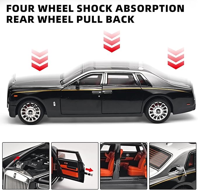 Car Toys for Boys 1/18 Diecast Cars Phantom Model Car Kits Collectible Suitability for Children and Adults,Pull Back Cars with Light and Sound,Toy Cars for Boys Age 4-7（Silver）