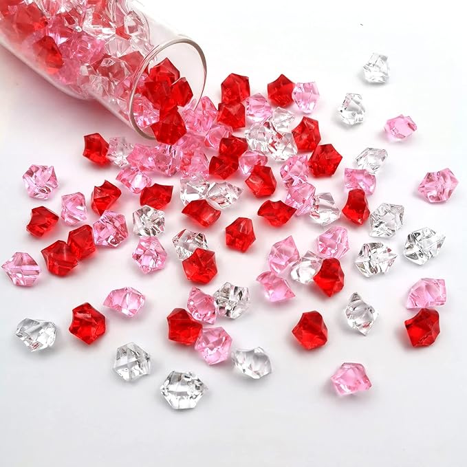 225 pcs Fake Crushed Ice Cube, Assorted Colors Fake Diamond Acrylic Clear Ice Rock Plastic Ice Cubes Vase Fillers for Centerpieces Home Decor 1 lb