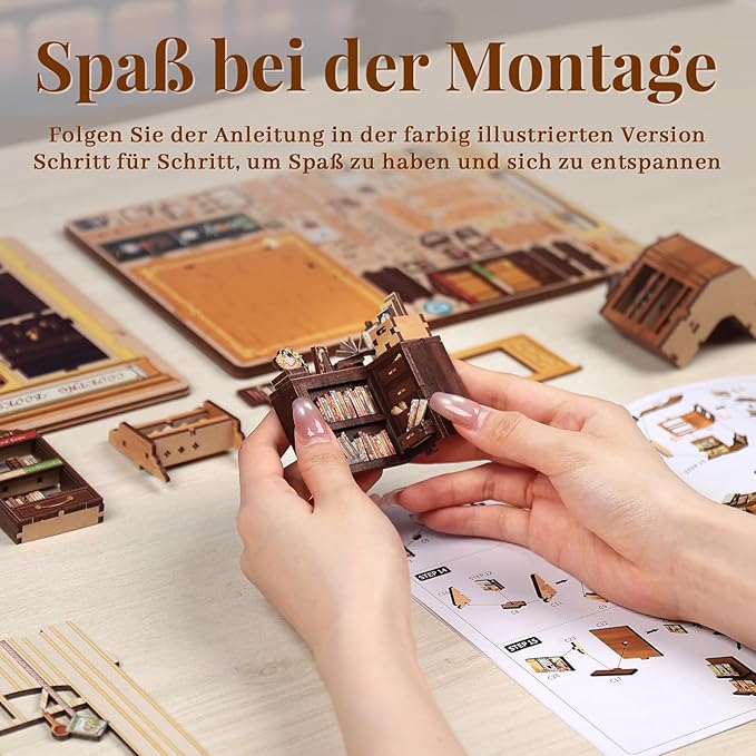 Cutefun Book Nook Kit - DIY Miniature Dollhouse Kit 3D Creative Decorative Bookend 3D Wooden Puzzle for Adults, Bookshelf Insert Library Decor with LED Light (Cooking Bookstore)