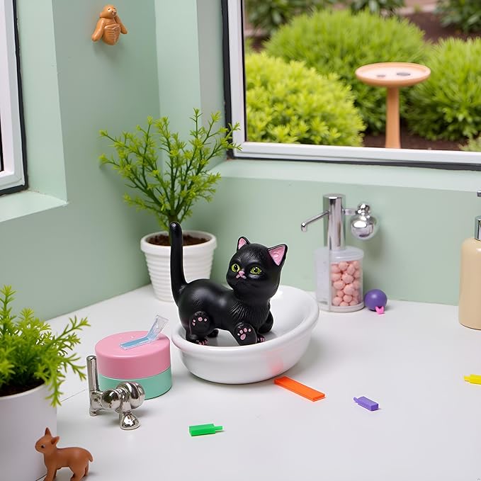 aoukoslt Black Cat Toilet Figurine - Garden Ornament, Desktop Decor and Landscaping Accessories (2.5" Mini Statue)