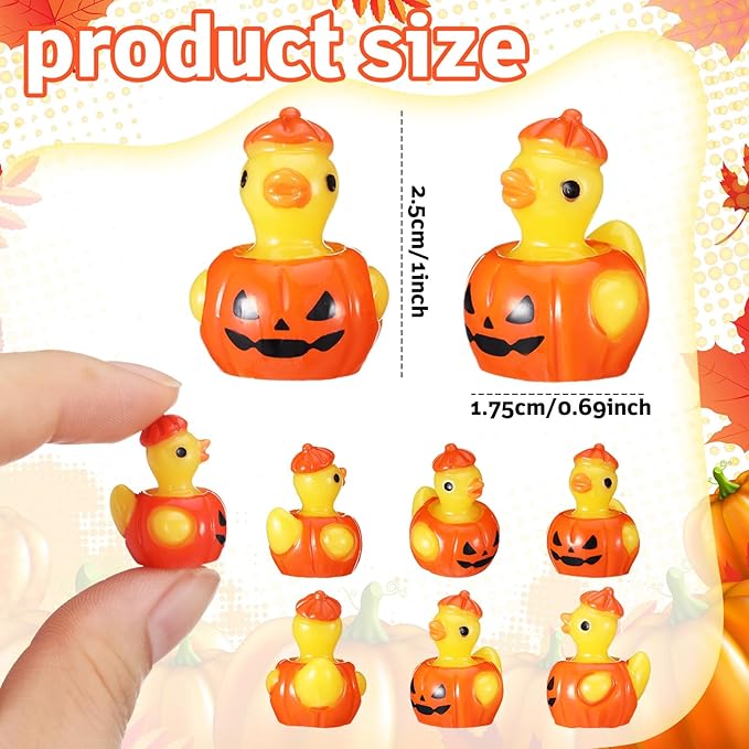 50 Pcs Themed Ducks Resin Ducks Resin Party Decorations for Crafts Making DIY Miniature Landscape Micro Decor Gifts (Pumpkin)