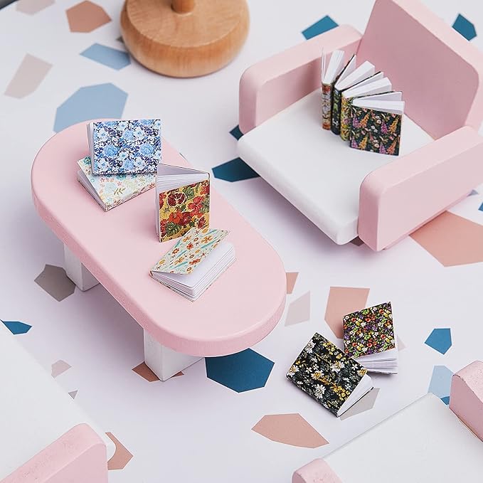 Skylety 24 Pieces 1:12 Scale Miniatures Dollhouse Books Assorted Miniatures Dollhouse Accessories Small Books Decoration Accessories Doll Toy Supplies(Floral Style)