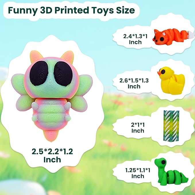 20 Pcs 3D Printed Animals for Kids, 3D Printed Toys for Flexible Mini Articulated Animal Set, 3D Print Fidget Toy Bag Keychains, Home Office Desk Decor Bathroom Toys Kids Hallowmas Gifts