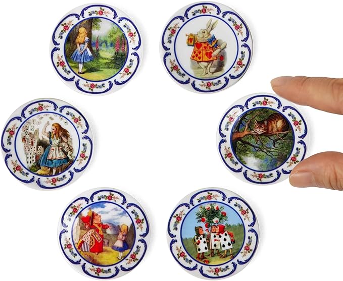 6PCS Handcrafted Miniature Ceramic Plates in 1:12 or 1:6 Scale, Vintage Porcelain Playhouse Dishes (Alice, 4CM)