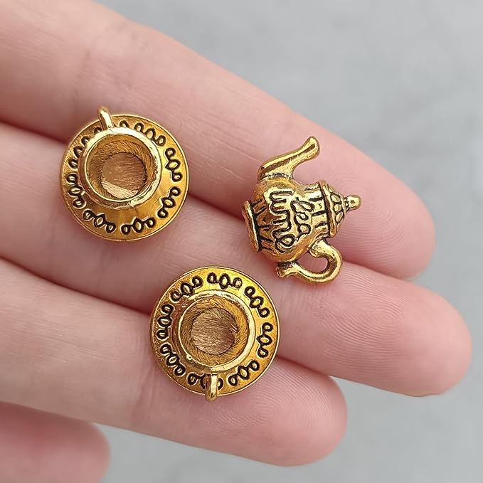 3 Pcs Teapot Tea Cup Set Dollhouse Miniature Tea Cup Set Vintage Coffee Shop Kitchen Accessories,Charm Pendant for Jewelry Making Braclet, DIY Handmade Accessories