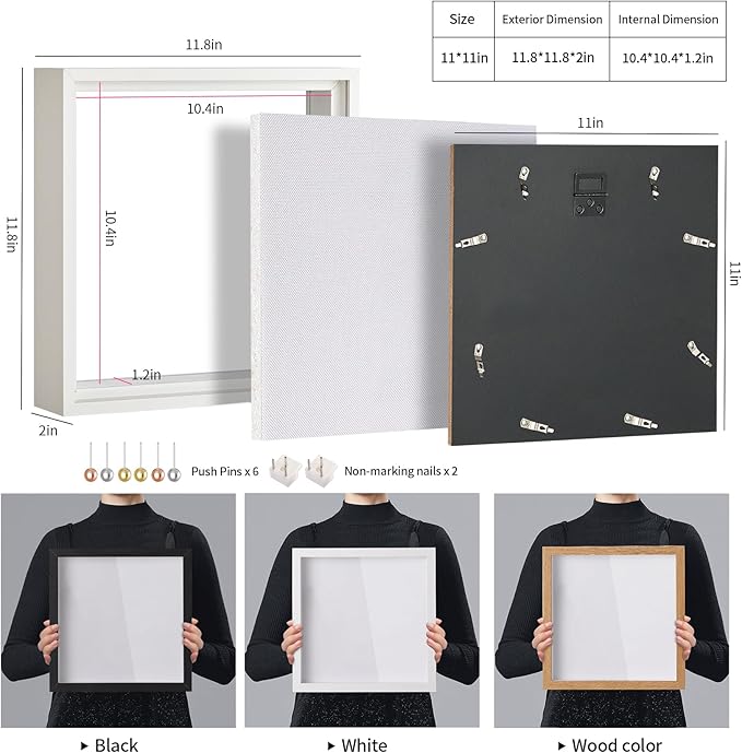 11x11 Shadow Box Picture Frame Display Case with Soft Linen Back-Thickened Panel,Large White Deep Shadow Box Frame 11x11 for Graduation Flower Medal Pet Photo Craft Memorial Gift
