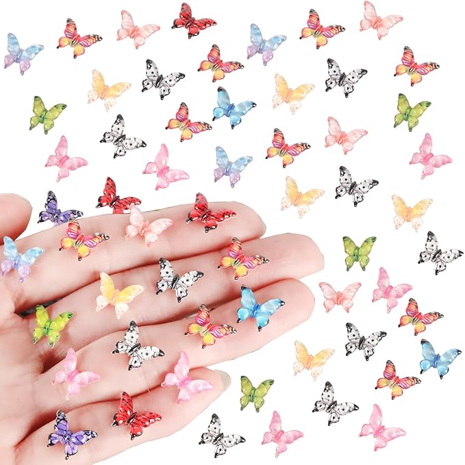 220pcs Mini Resin Butterflies 22 Styles Miniature Small Butterflies to Hide Tiny Resin Animals Figures Ornaments for Micro Fairy Garden Landscape Dollhouse Accessories Butterfly Nail Charms