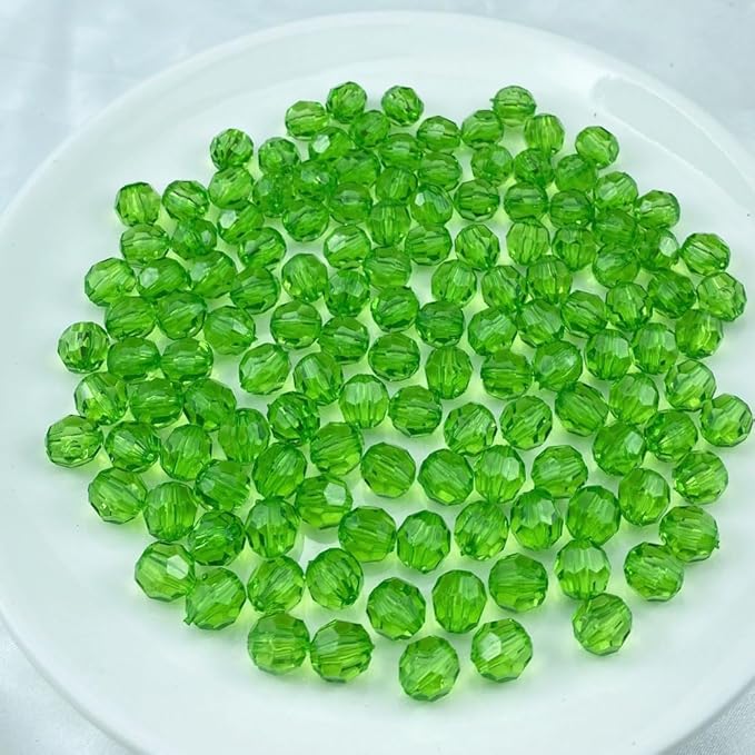 Jmassyang 100 Pieces 12mm Acrylic Round Faceted Beads Plastic Loose Spacer Beads Colorful with Hole for Jewelry Making DIY Bracelet Necklace Earring Keychain(Green)