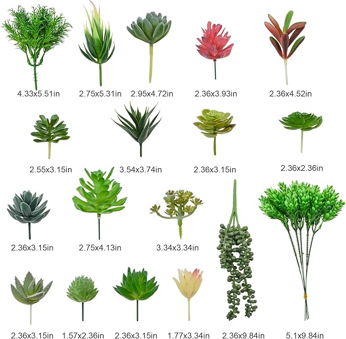 Bacucine 18pcs Artificial Succulent Plants Realistic Unpotted Fake Succulents Mini Faux Plants for Garden Office Party Indoor Outdoor Home Decor
