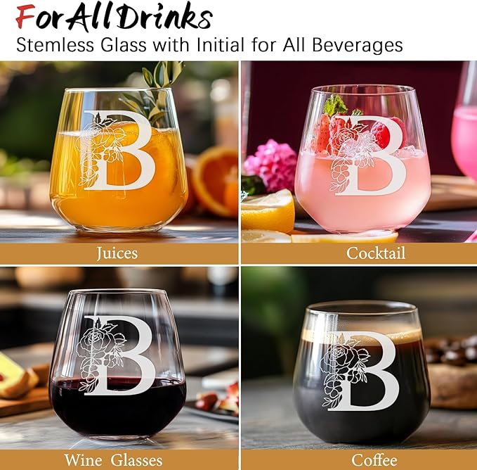 Personalized Gifts for Women, Monogrammed A-Z Wine Glass Customized Gift, Unique Christmas Birthday Gifts for Women Her Mom Friend Sister Wife Daughter Nurse - Dishwasher Safe (B