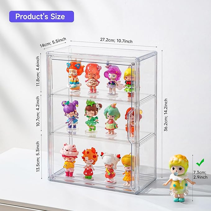 Clear Display Case for Figures with Magnetic Door, Acrylic Display Cases for Collectibles, 3Tiers Acrylic Storage Organizers Box, Desktop or Wall-Mounted Showcase for Collectibles Action Figure (1)