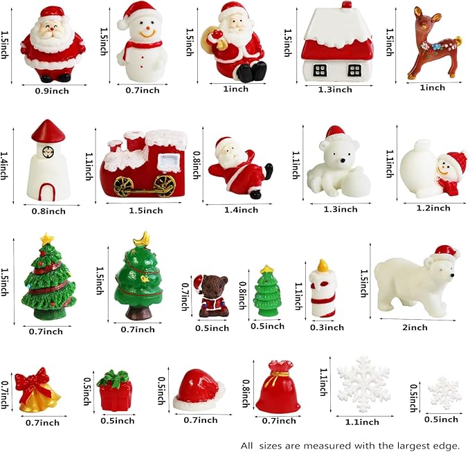 36 Pcs Christmas Miniature Figurines Kits, Mini Resin Santa Claus Christmas Trees Snowman Ornaments Micro Landscape Accessories for DIY Snow Globes Christmas Village Fairy Garden