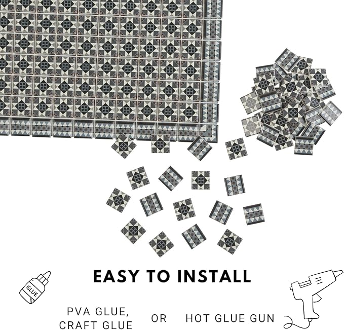 150 pcs, Dollhouse Flooring, 1:12 Scale Doll House Tiles, Miniature Checkerboard Floor, REDUCIO! (Gothic Mosaic)