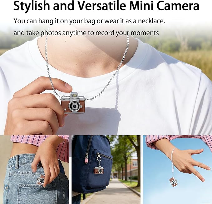 Pyxfeiiu Mini Keychain Camera,1080p Video Mini Digital Camera,Retro Flip Screen Small Bodycam,with Adapter and 32GB Card (Expandable to 128GB),USB Charging Long Battery Life for Kid,Travel,Vlog