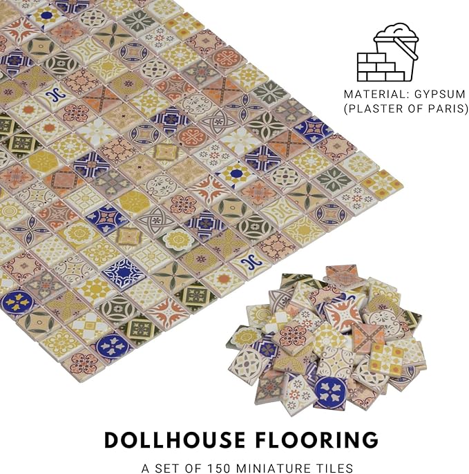 150 pcs, Dollhouse Flooring, 1:12 Scale Doll House Tiles, Miniature Checkerboard Floor, REDUCIO! (Yellow and Blue)