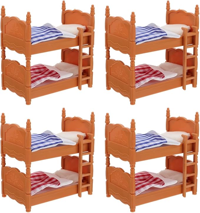 Miniature Dollhouse Bed, Wooden Doll Bunk Bed Simulation Dollhouse Miniature Bunk Accessories DIY Doll House Room Decor Set 1: 12 Scale House Furniture of with Ladder Furniture Decor
