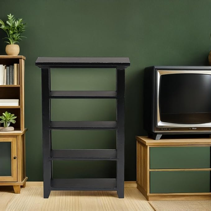 Toyvian Dollhouse Mini Bookshelf Model Miniature Display Bookcase Mini House Drawer Cabinet 4- Layer Wood Micro Scene Furniture DIY Storage Box