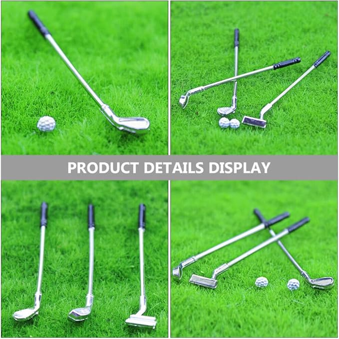 jojofuny Miniature Golf Set for Dollhouse, 1:12 Scale Alloy Mini Golf Clubs and Balls, Mini House Decoration, Realistic Golfing Accessories for Enthusiasts Collectors