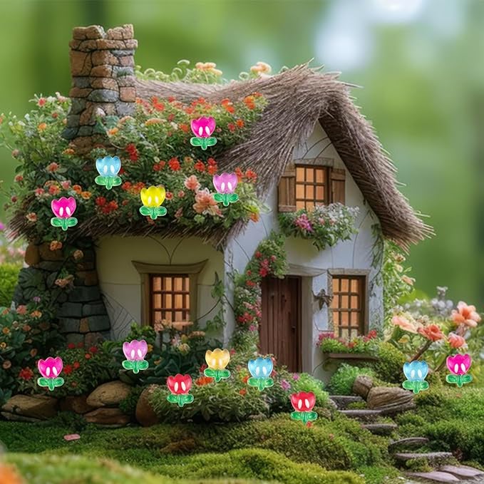 200 Pieces Tiny Tulip Decor for Dollhouse Mini Resin Decor for Crafts Tiny Things for Fairy Garden Micro Landscaping Decoration