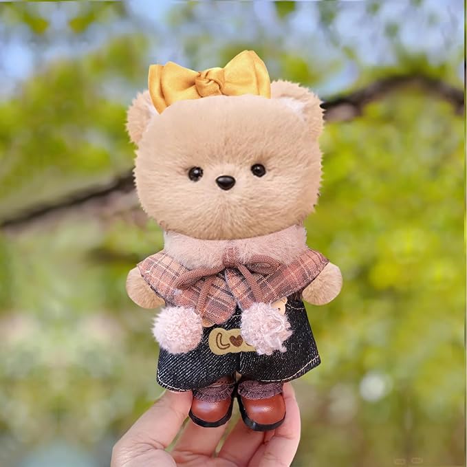 Clothes for 6.7in/17cm Dolls (Without Dolls) Sets and Accessories,6PCS (Hat + Bow + Glasses + Shawl + Pants + Shoes), Collectors and As Gifts. (Academic Style-Brown)
