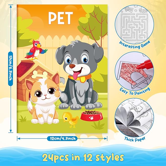 BenLouis Coloring Books for Kids With Stacking Crayons Set Mini Coloring Books Bulk for Ages 4-8-12 Small Activity Books for Birthday Party Gifts Goodie Bags Stuffers Travel（12+12Pcs Classic）